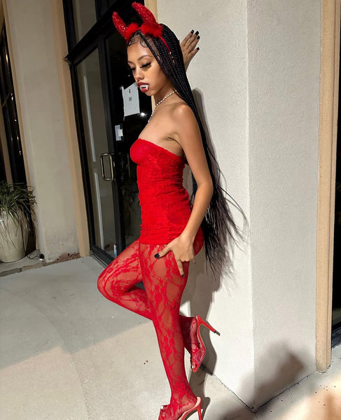 Lace Dress with Stockings Red – CharnellMarieBoutique